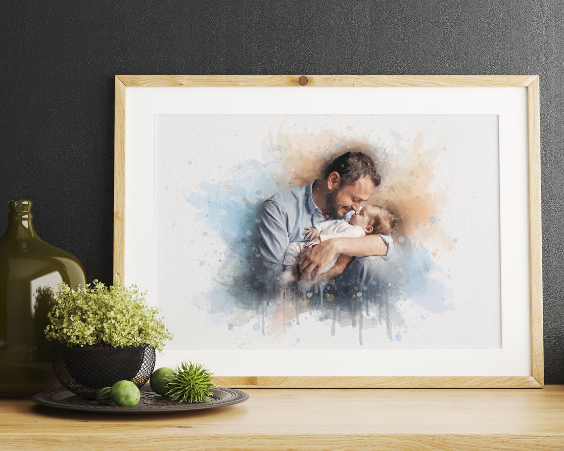 Personalized Portrait From Photo Watercolor Painting Family Portrait Painting Painting Memorial Gift For Father Mum Parent