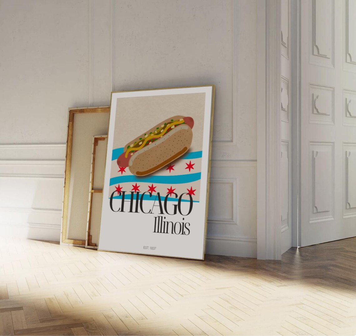 Chicago Style Hot Dog, Chicago Travel Poster, Wrigley Field - Image 3