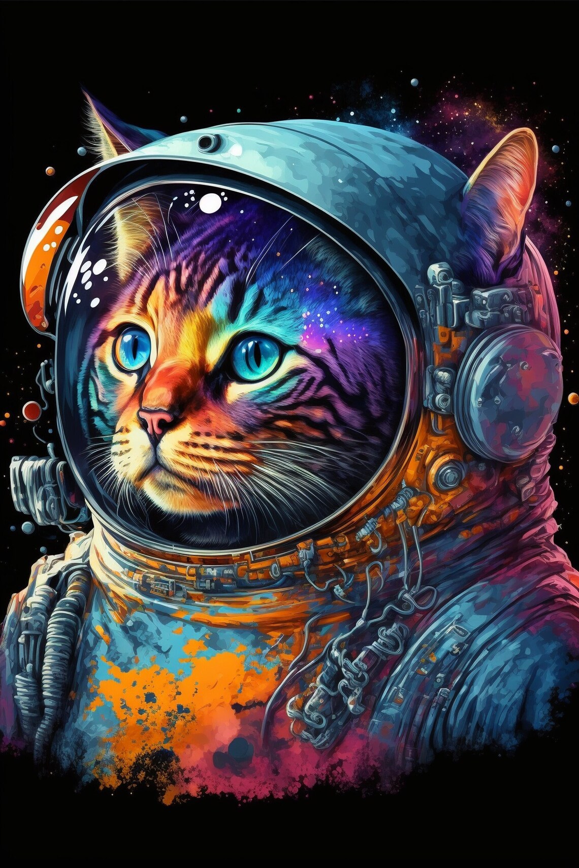 Cat Astronaut in Space Helmet Cosmic Galaxy Kitten Portrait Poster