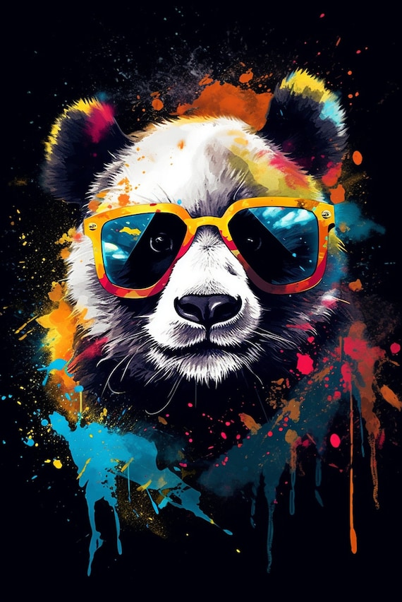 Panda in Yellow Sunglasses Bold Neon Splash Playful Animal Poster