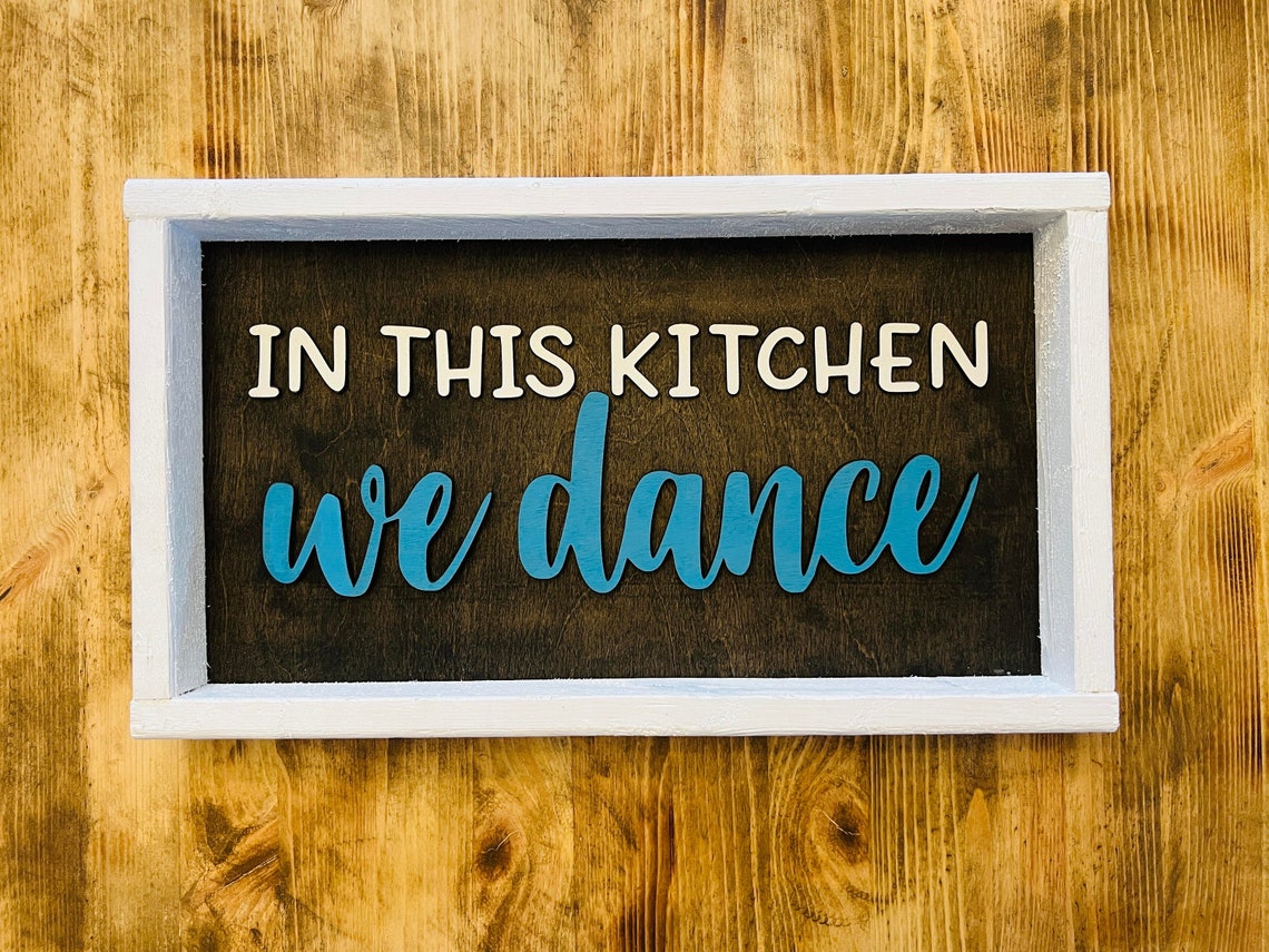 In This Kitchen Teal Script Rustic Kitchen Sign Decor Poster - Image 2