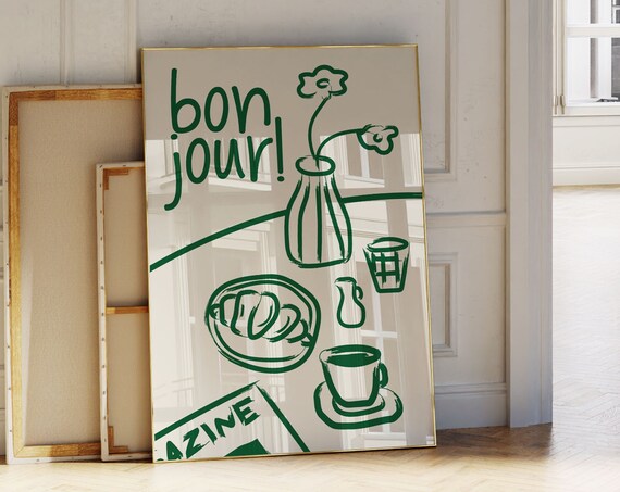 Bonjour French Breakfast Art Print, Retro Kitchen Poster