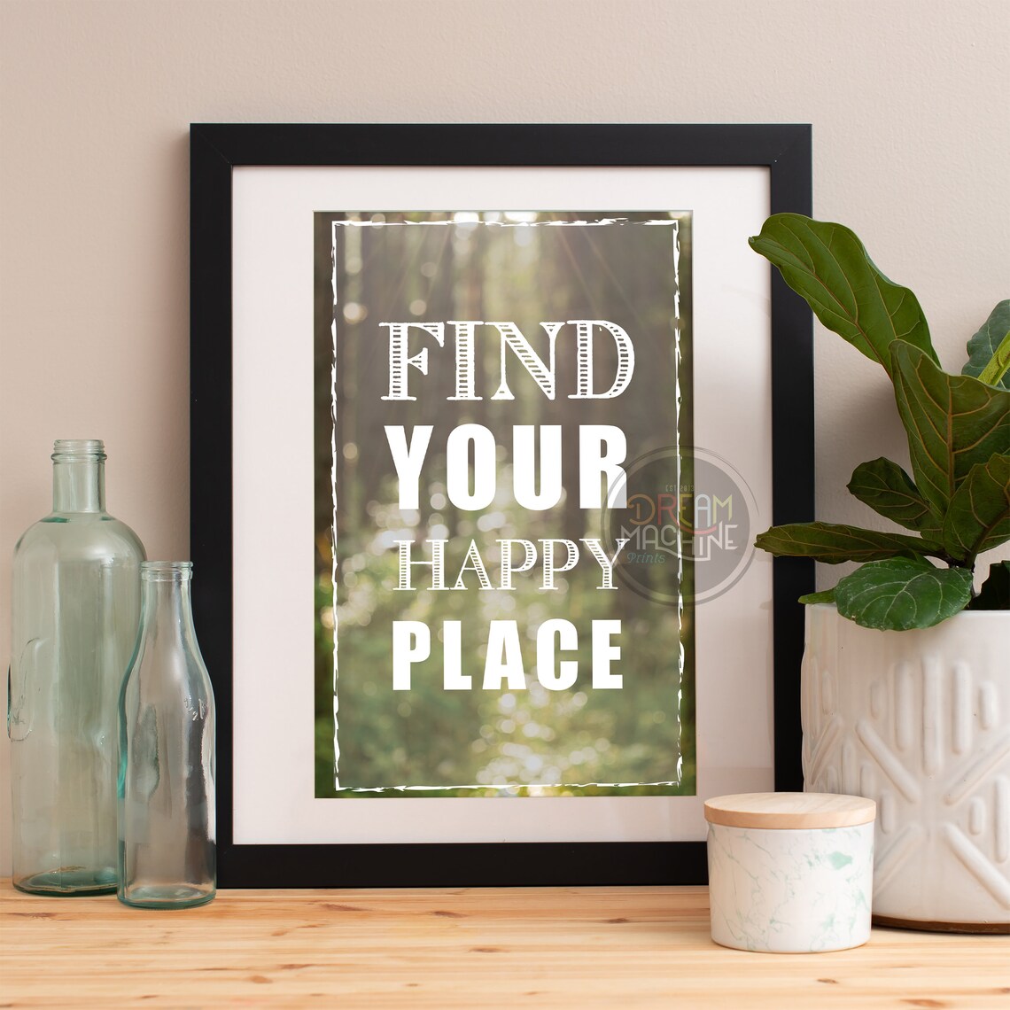 Find Your Happy Place Sunlit Forest Photo Inspirational Quote Poster