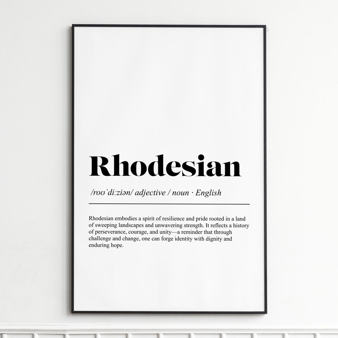 Rhodesian Dictionary Definition Typography Heritage Pride Wall Poster