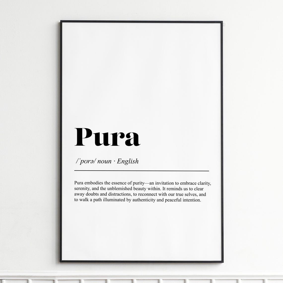 Pura Purity Serenity Definition Typography Dictionary Style Poster