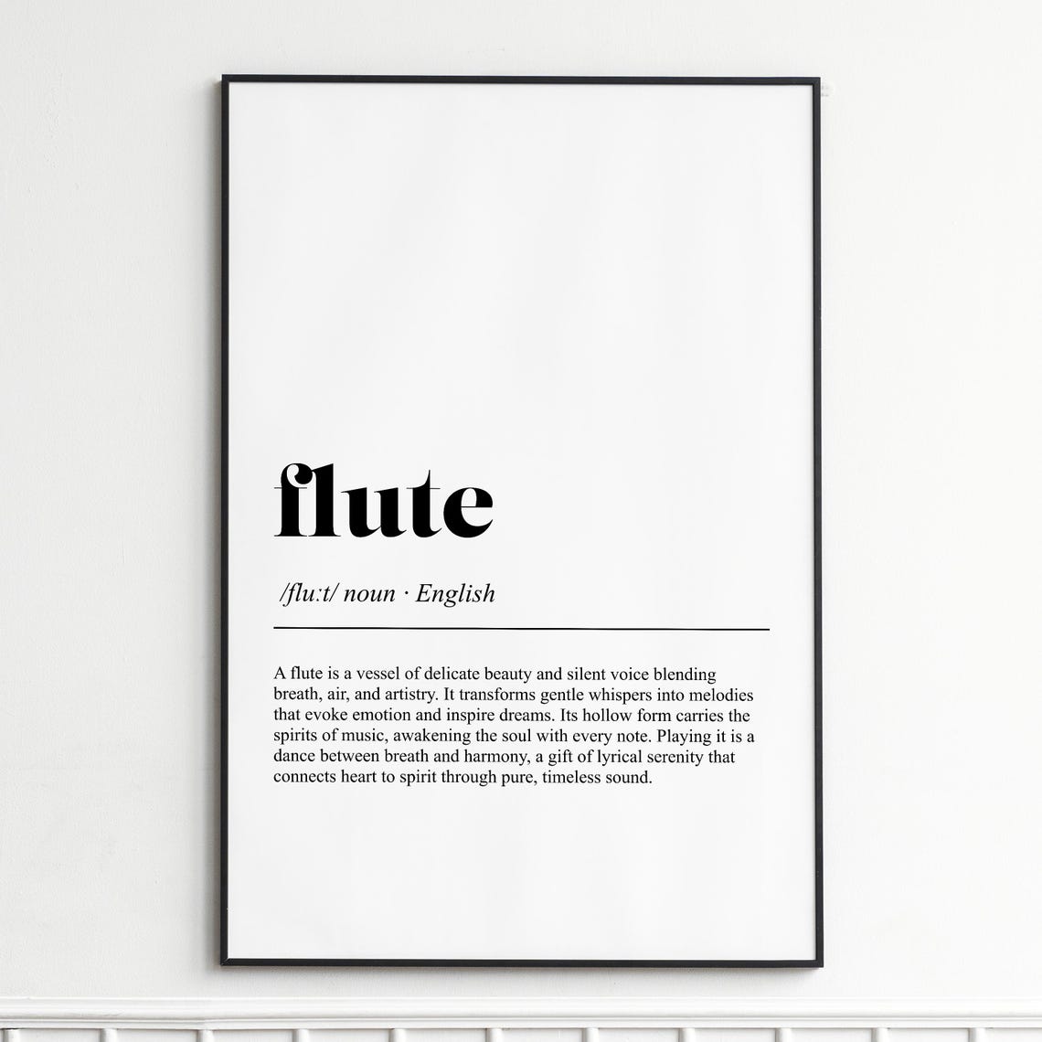 Flute Definition Dictionary Style Typography Wall Decor Poster