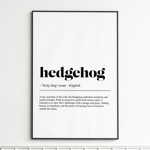 Hedgehog Definition Print Elegant Dictionary Wall Art Whimsical Typography Poster Gift For Nature Lovers