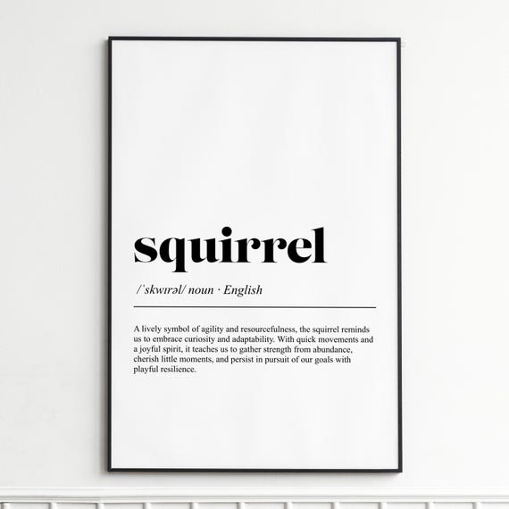 Squirrel Definition Print Elegant Dictionary Wall Art Whimsical Typography Poster Home Decor