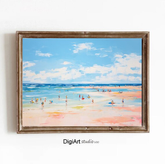 Abstract Coastal Beach Painting Pastel Bathers Summer Sea Art Poster