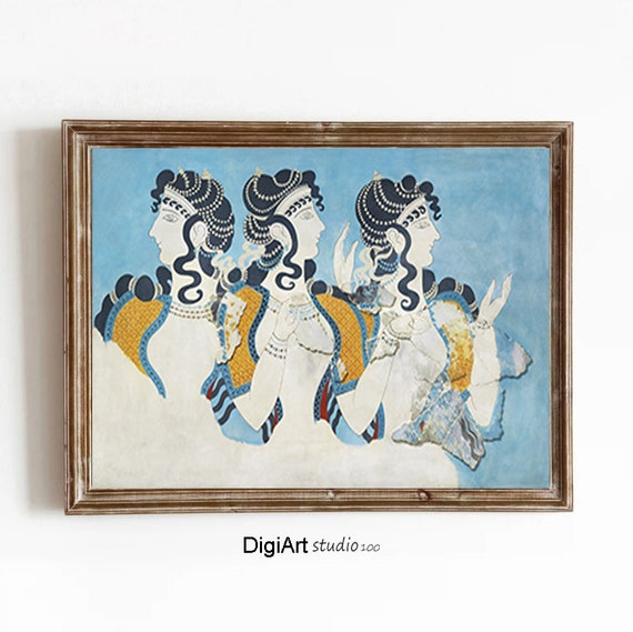 Minoan Blue Ladies Fresco Painting From Crete Knossos Palace Ancient Greece Minoan Wall Painting