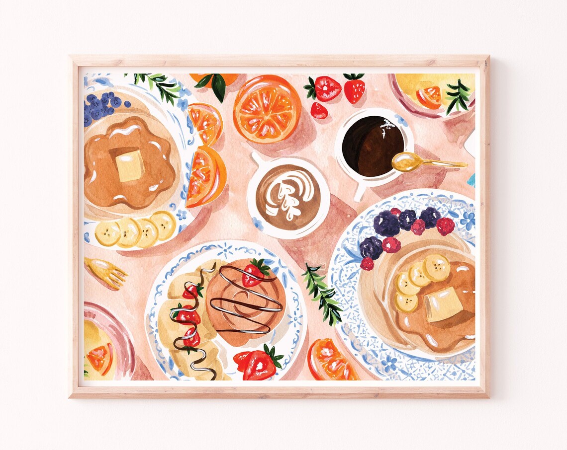 Brunch Art Print, Pancakes Pastries and Coffee