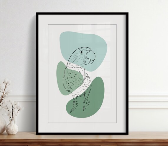 Parrot Line Drawing Sage Green Abstract Custom Pet Portrait Poster