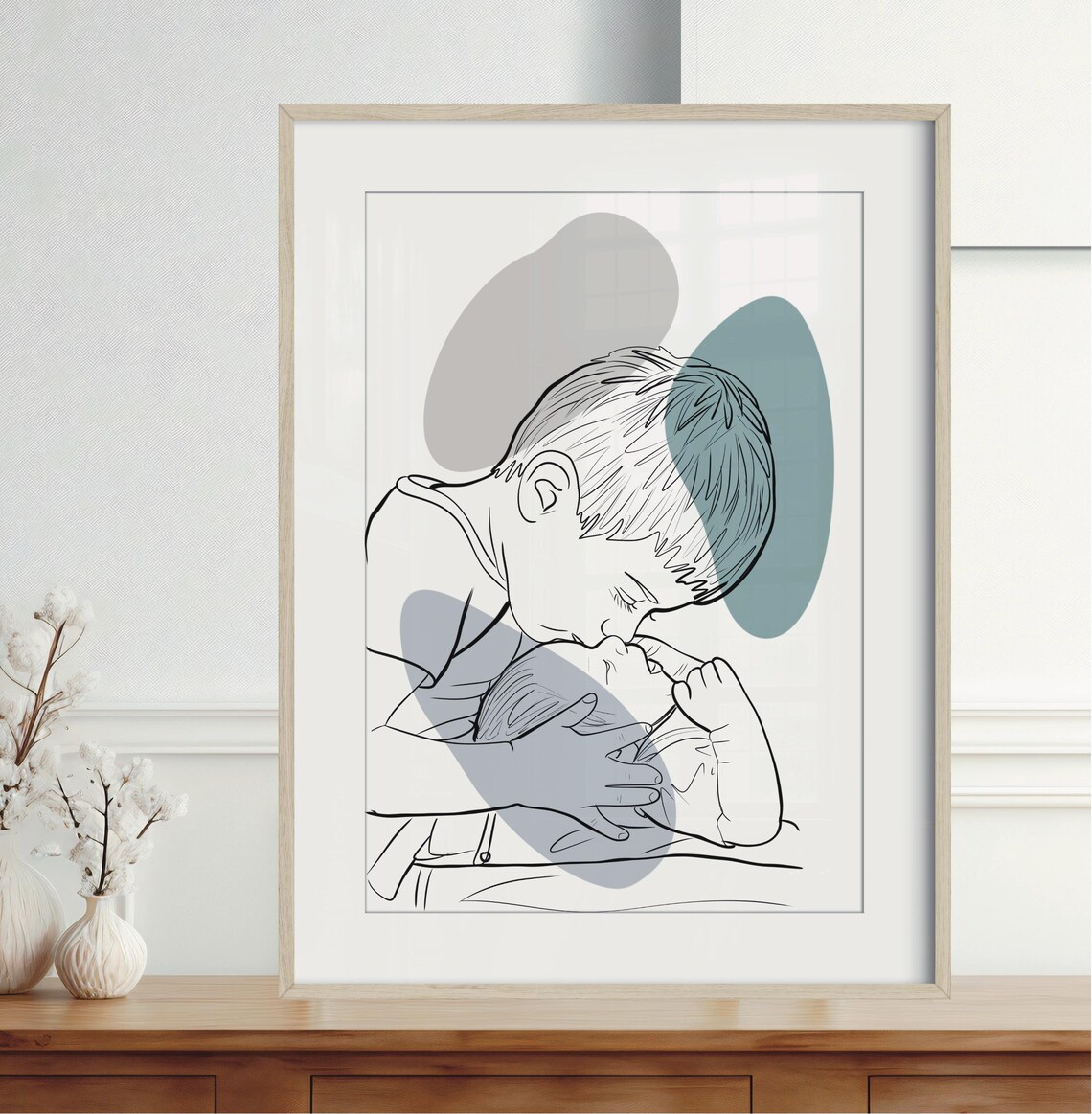 Combine Photos Family and Grandfather Custom Line Portrait Poster - Image 3