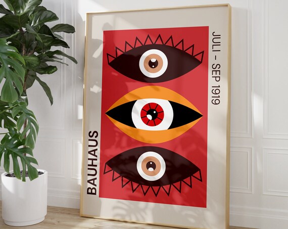 Bauhaus 1919 Geometric Colorful Eyes Red Art Print Bauhaus Ausstellung Weimar 1923 Vibrant Bauhaus Wall Art Mid Century Poster