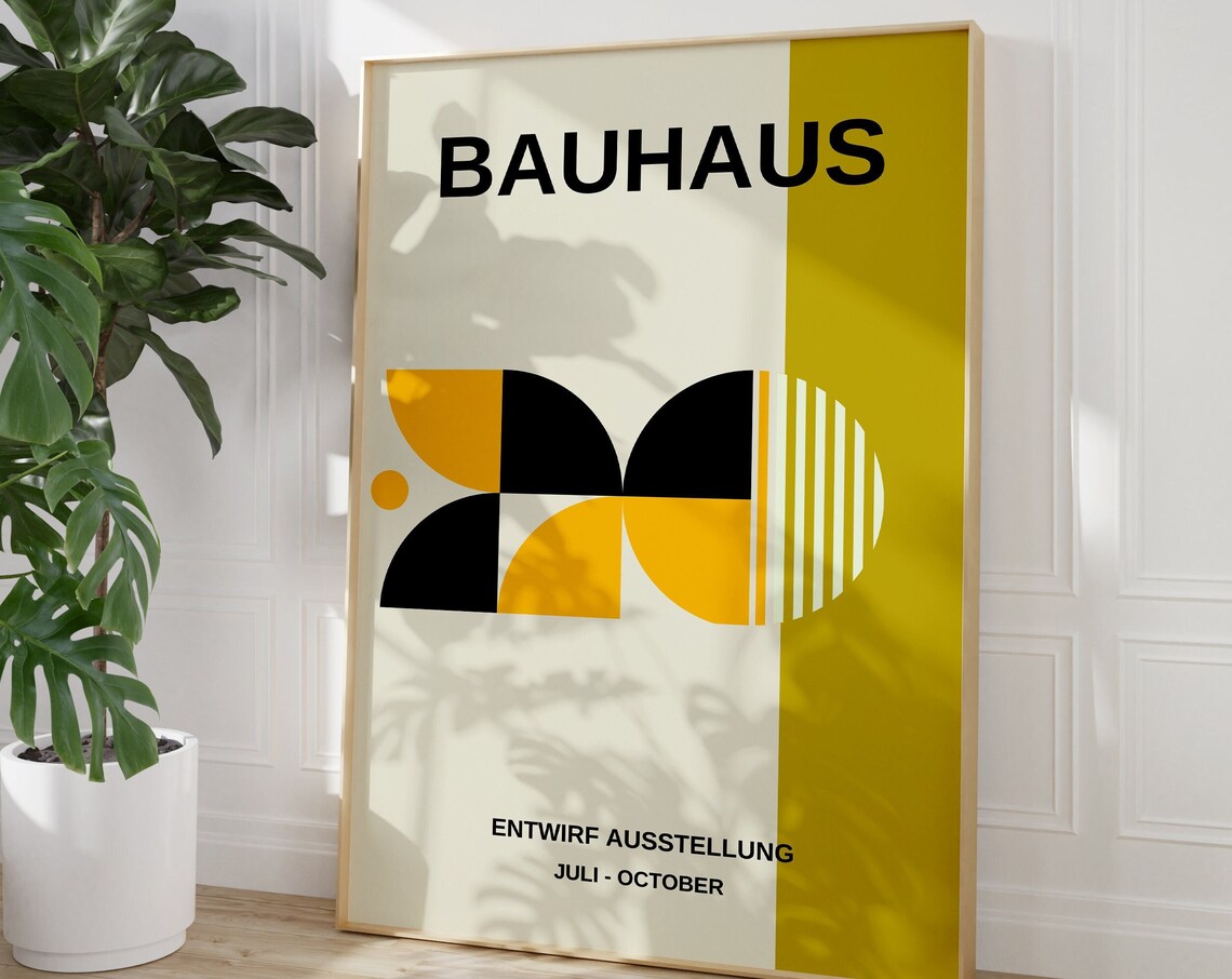 Bauhaus Yellow Black Geometric Exhibition Poster Mid Century Art