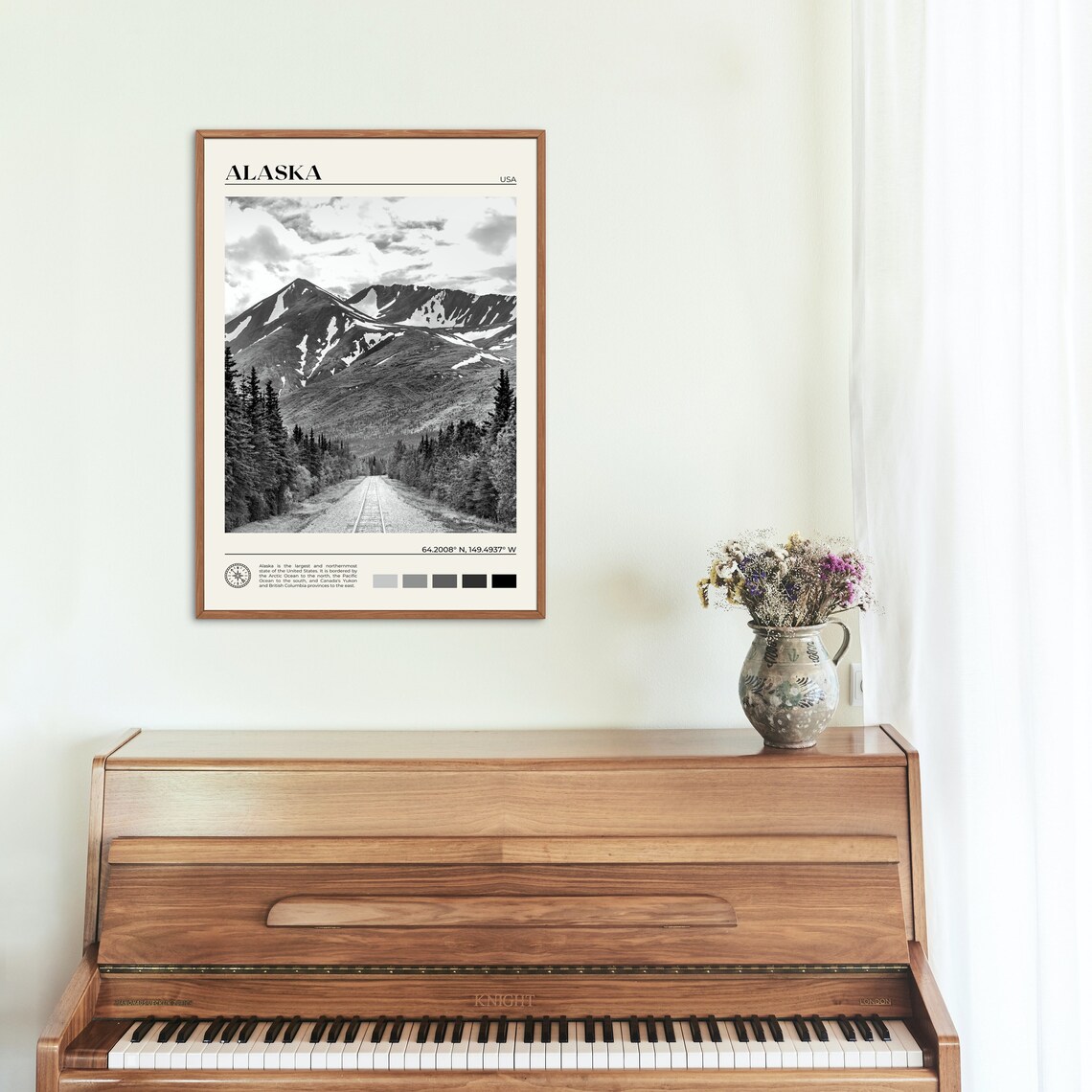 Alaska Black and White Travel Poster, Wall Art Print - Image 2