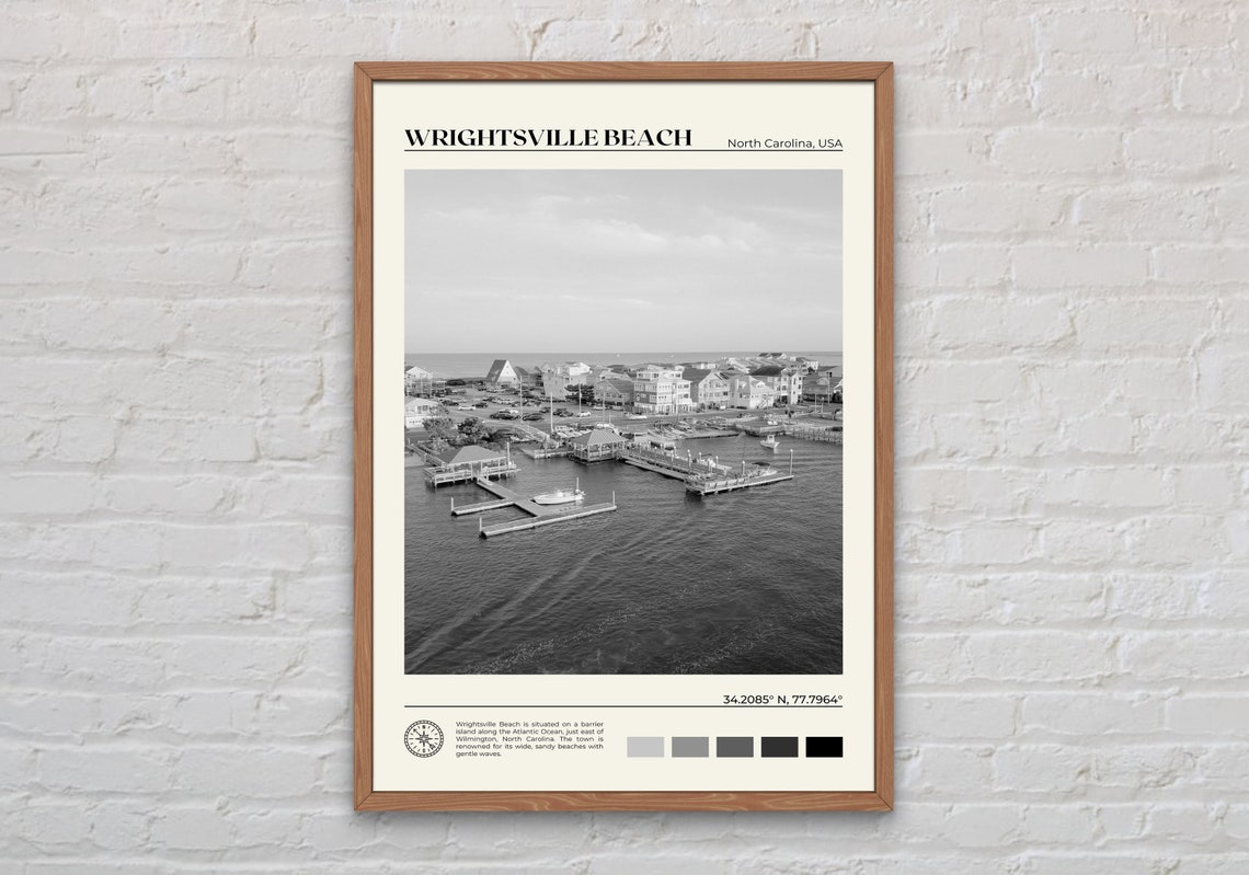 Black And White Wrightsville Beach Print Wrightsville Beach Art Wrightsville Beach Poster Wrightsville Beach Photo North Carolina