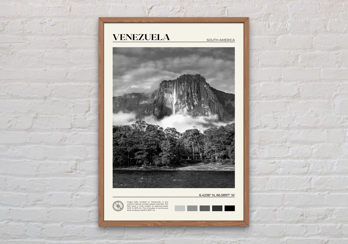 Venezuela Black and White Travel Poster Print