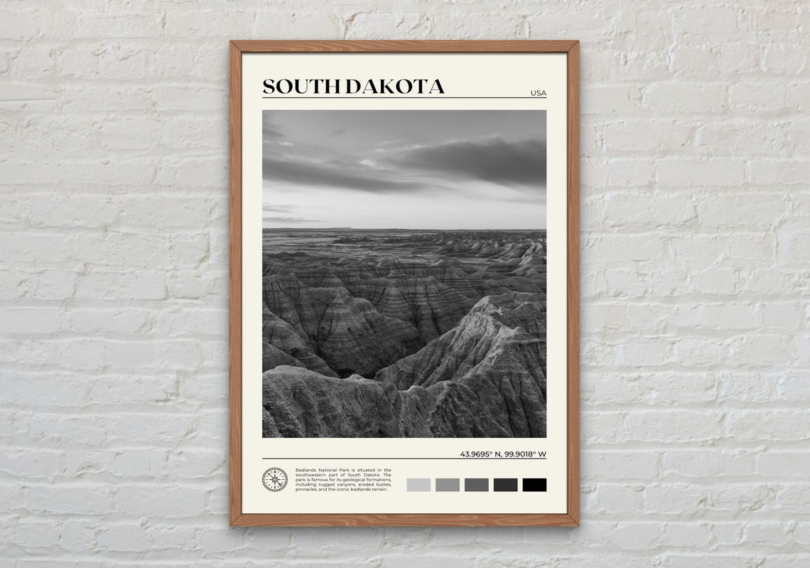 Black And White South Dakota Print South Dakota Wall Art South Dakota Poster South Dakota Photo South Dakota Wall Decor Usa Poster