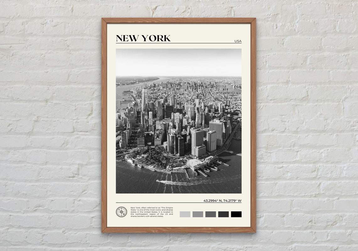 Black And White New York State Print New York Wall Art New York Poster New York Photo New York Poster Print New York Decor Usa