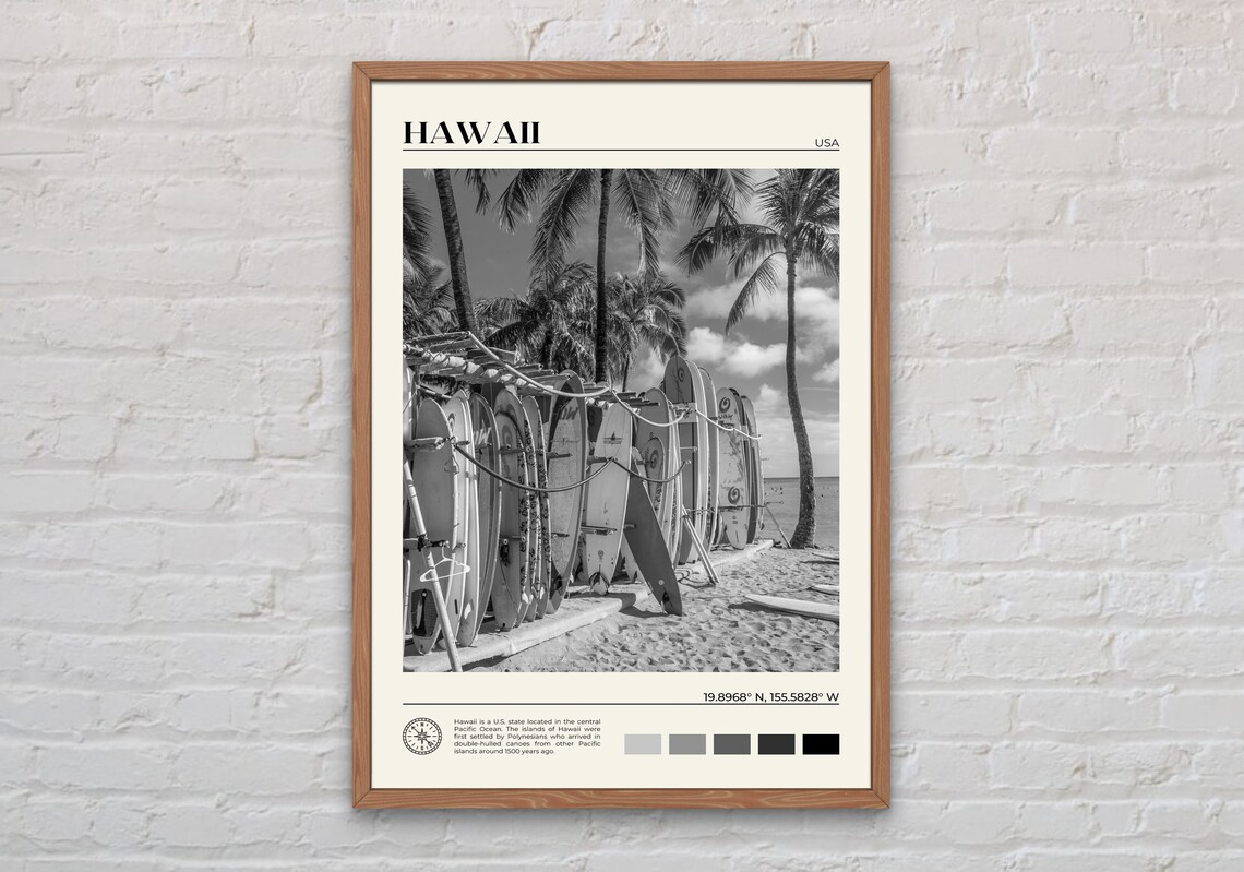 Black and White Hawaii Travel Poster, Wall Art
