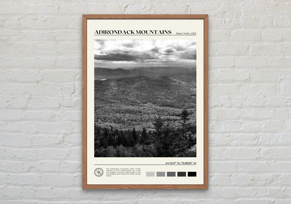Adirondack Mountains Black And White Wall Art Print