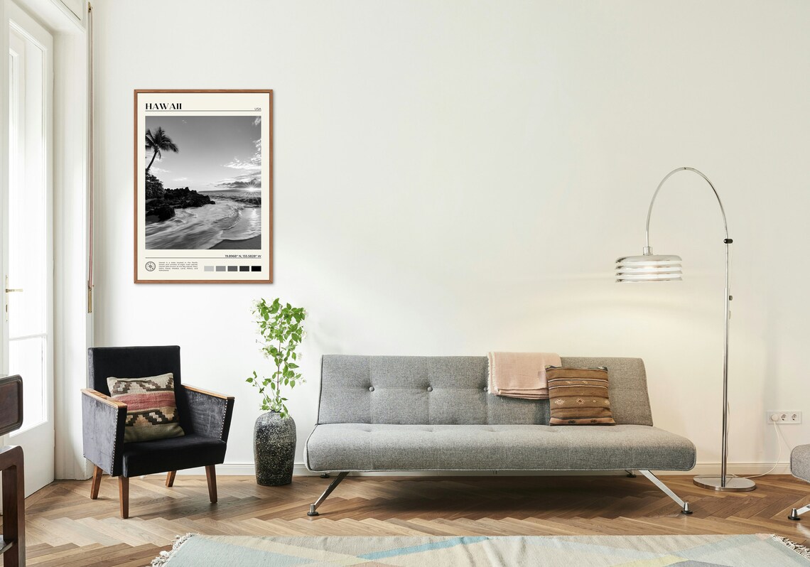 Black and White Hawaii Travel Poster, Hawaiian Islands - Image 3