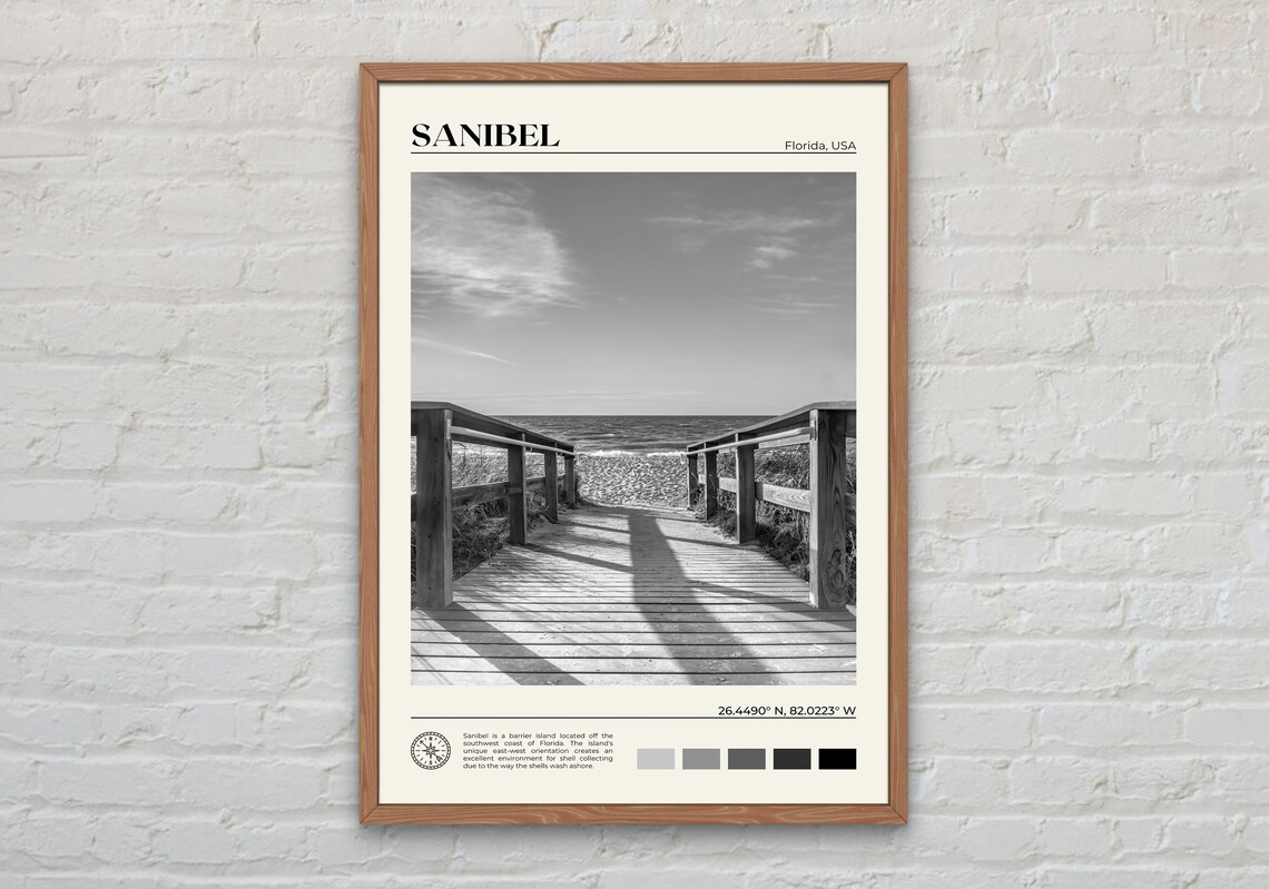 Sanibel Black and White Travel Poster, Florida