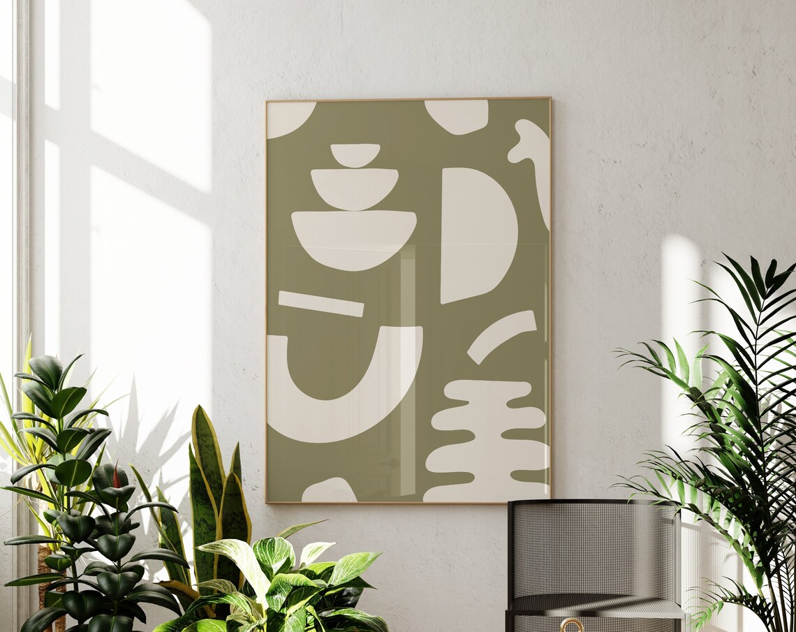 Olive Green Organic Abstract Modern Neutral Living Room Poster