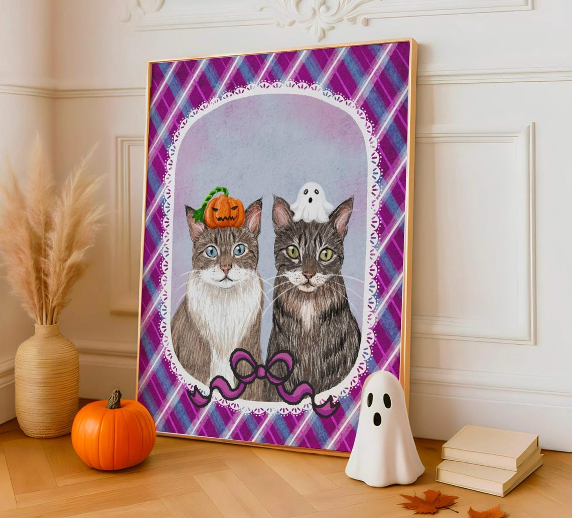 Juno the Dog Retro Striped Custom Pet Portrait Cute Puppy Bow Wall Art - Image 3