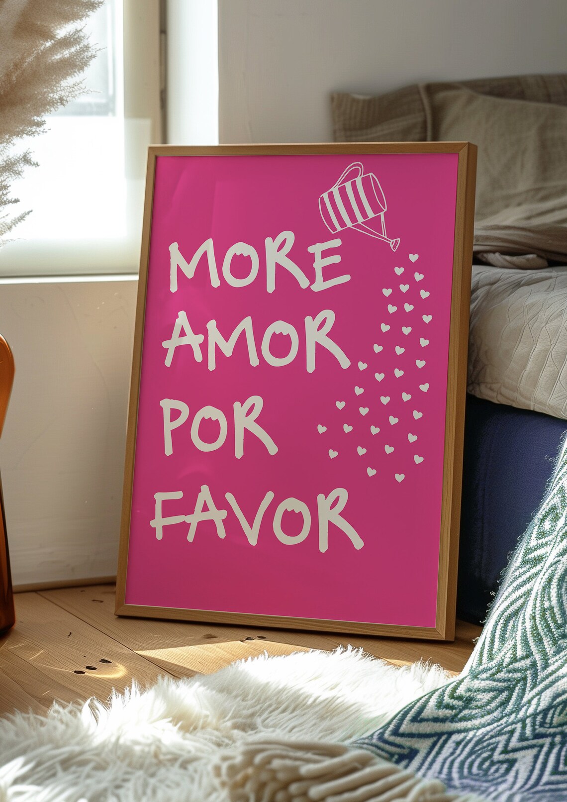 More Amor Por Favor Pink Heart Love Quote Preppy Dorm Wall Art - Image 3