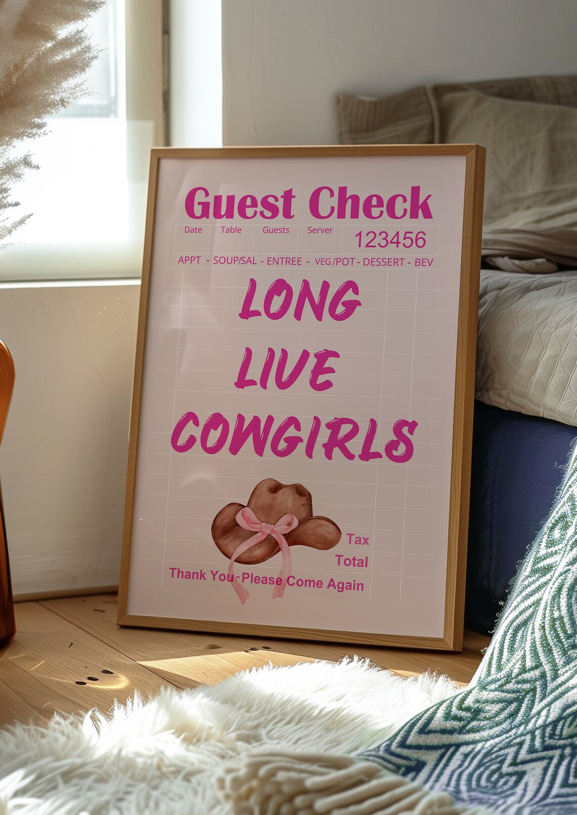 Long Live Cowgirls Pink Guest Check Cowboy Hat Bow Western Poster - Image 2