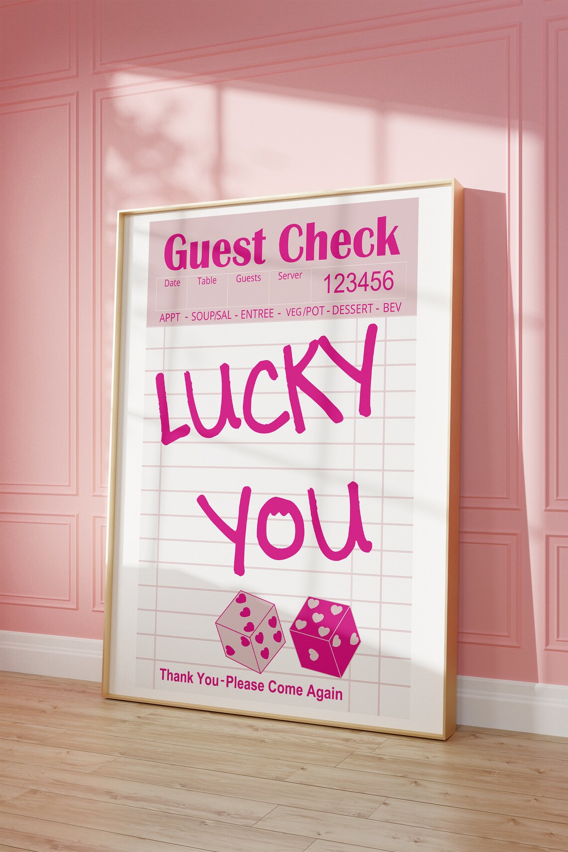Lucky You Pink Guest Check Heart Dice Trendy Preppy Dorm Poster - Image 4