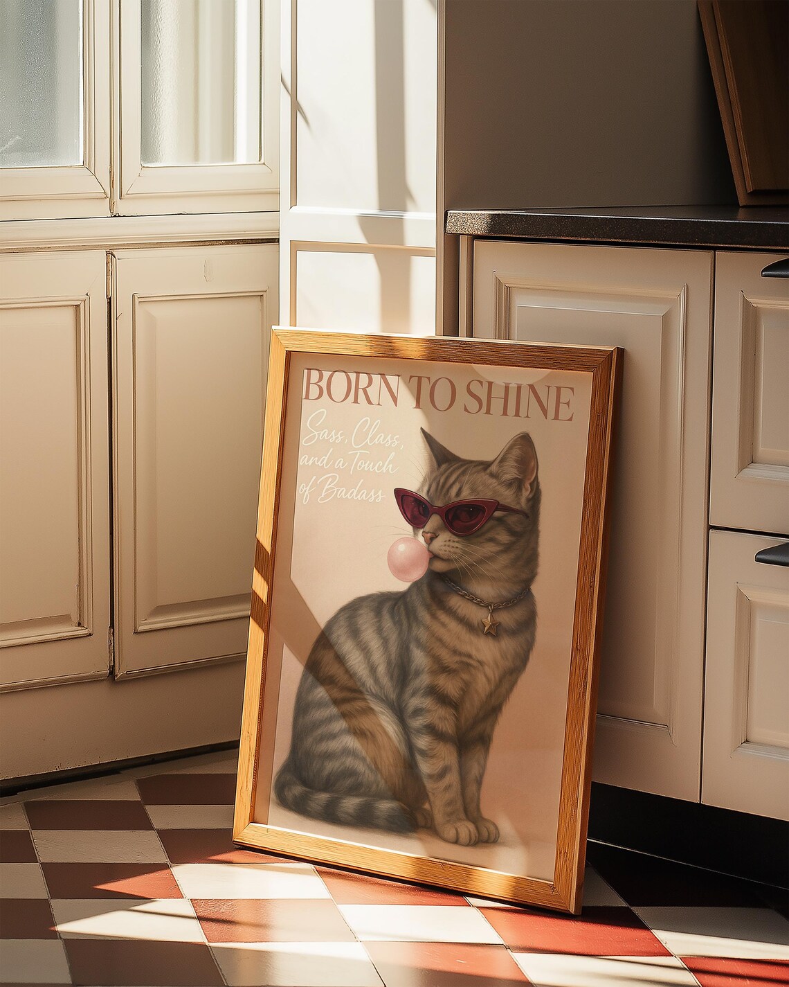 Born to Shine Funny Cat Poster with Sunglasses and Bubblegum - Image 3