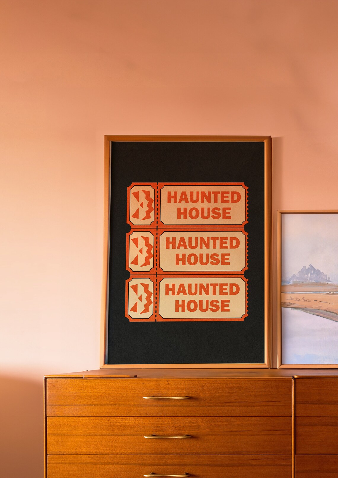 Haunted House Tickets Black Orange Retro Admission Stub Halloween Poster - Image 3