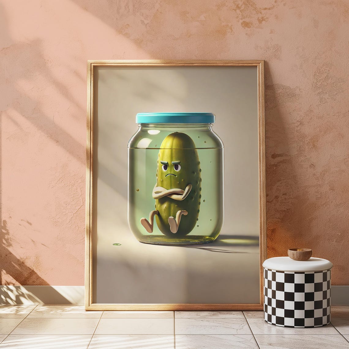 Grumpy Pickle in a Jar Funny Cartoon Food Kitchen Decor Wall Art - Image 3