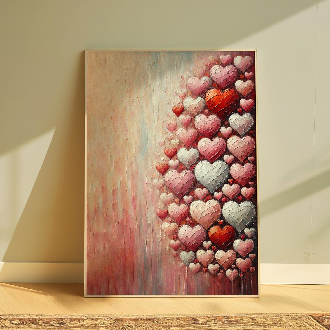 Textured Hearts Impasto Oil Painting Pink Red Love Decor Poster - Image 3