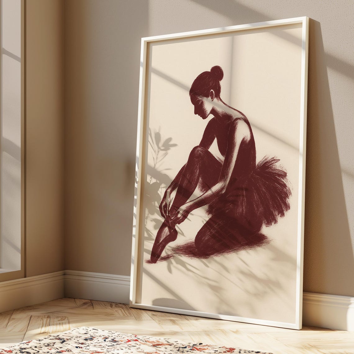 Graceful Ballerina Tying Pointe Shoe Sketch Elegant Dance Poster - Image 2