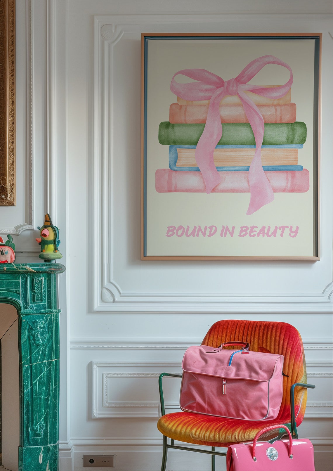 Bound in Beauty Pastel Books Big Pink Bow Coquette Art Poster - Image 3