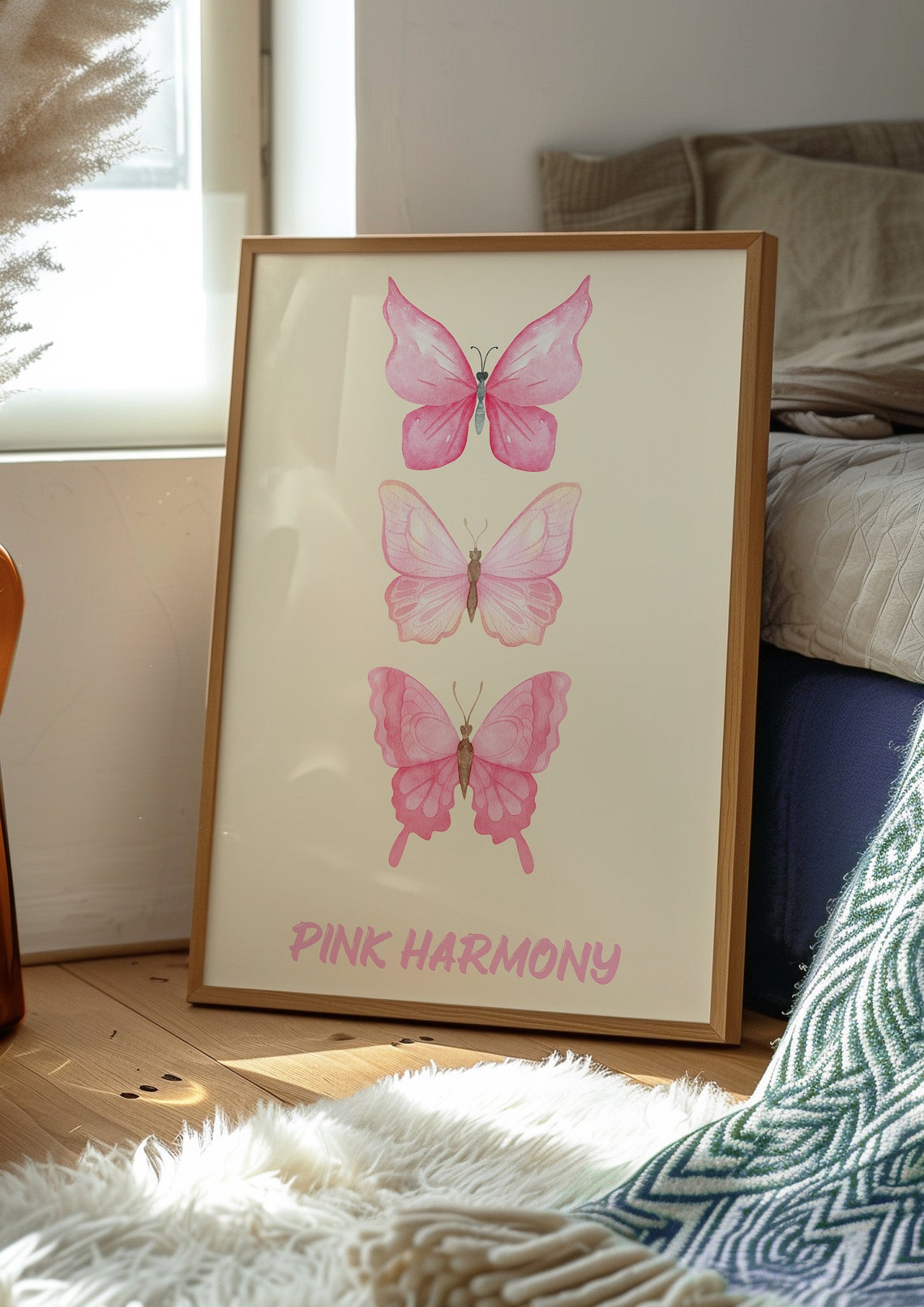 Pink Harmony Three Pink Butterflies Watercolor Trendy Wall Art - Image 2