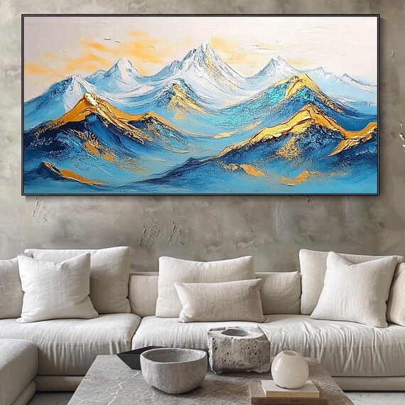 Impasto Textured Painting Blue Mountain Painting On Serene Art Designer Art Choice Minimalist Living Room Art Contemporary Art