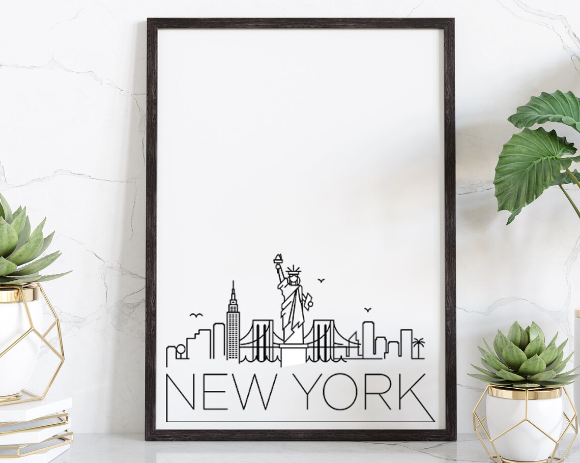 New York City Skyline Poster, Black And White Print