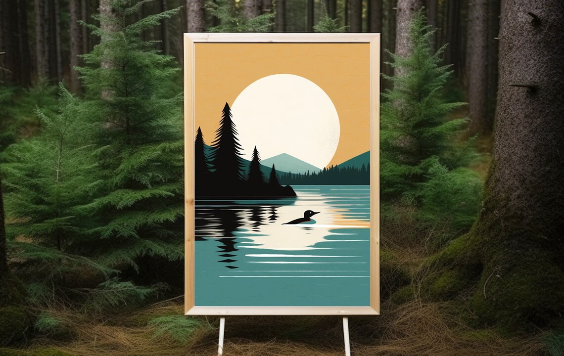 Vintage Loon Print, Rustic Minnesota Cabin Art - Image 2