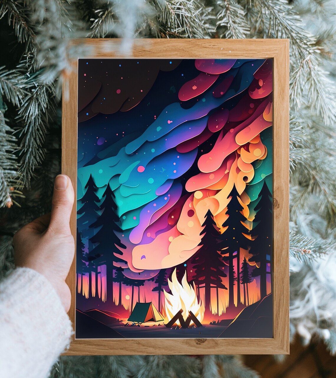 Campfire Northern Lights Art Print, Minnesota Lake House - Image 2