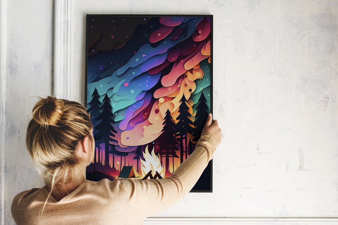 Camping Under the Stars Abstract Campfire Art Print - Image 2