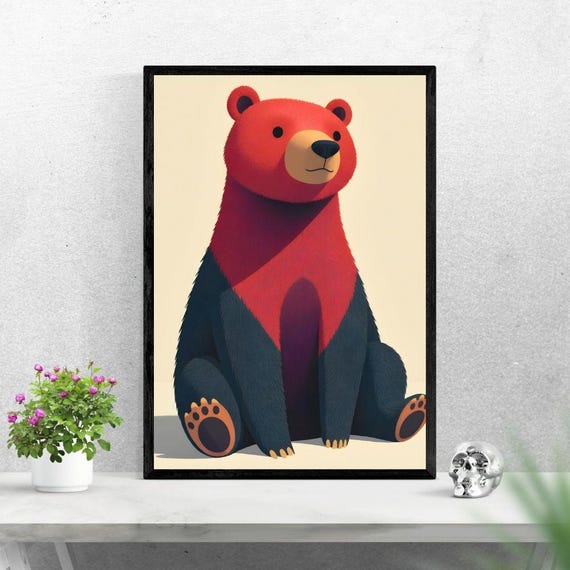 Adorable Bear Illustration High Resolution Nursery Wall Art 300 Dpi