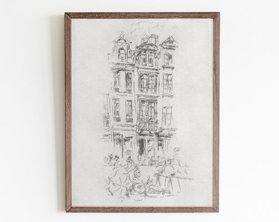 Vintage Architecture Wall Art For Gallery Wall Decor Minimal Wall Art Line Art Sketch Antique Architecture Drawing Vintage Etching