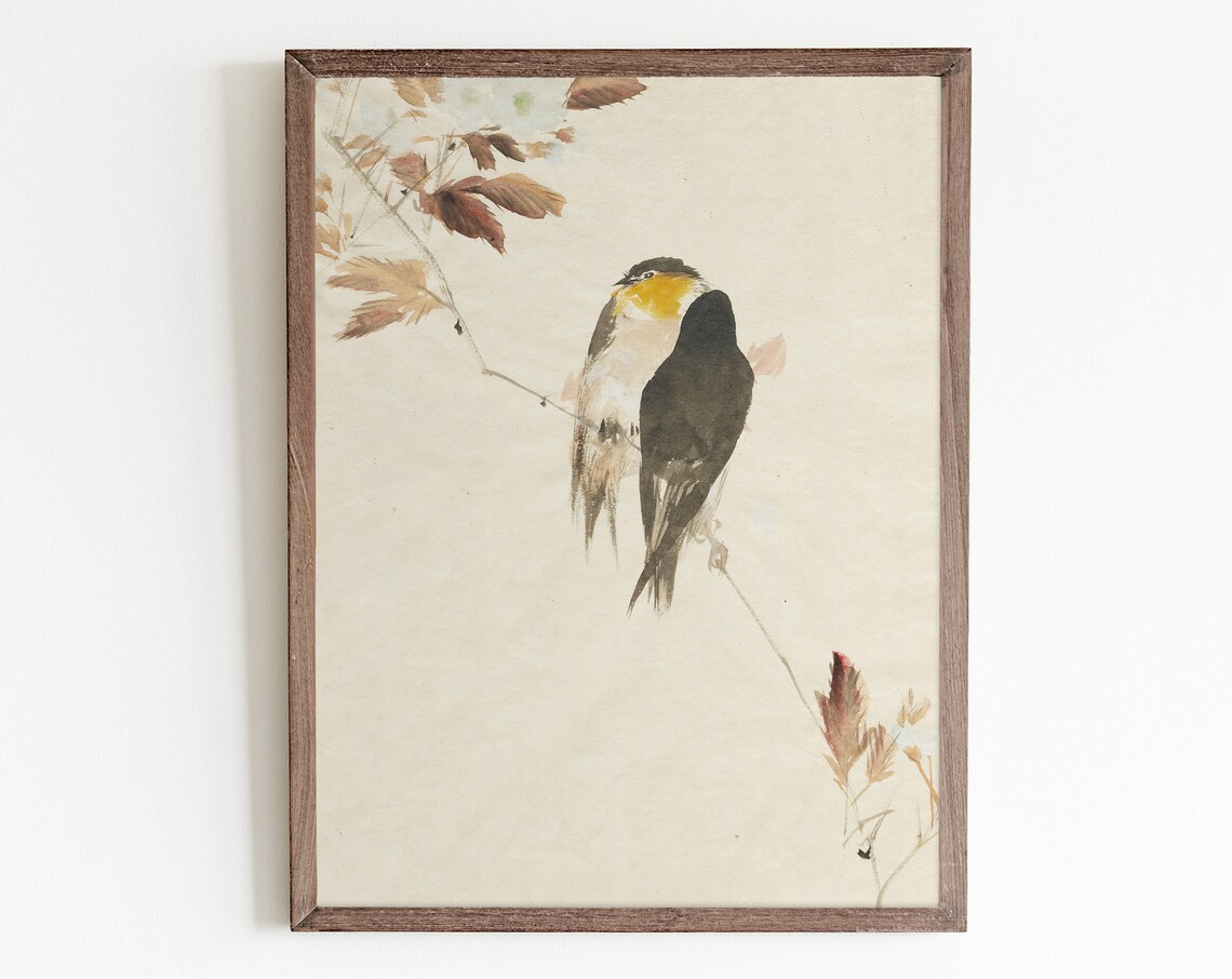 Vintage Lovebirds Japanese Antique Bird Art Print