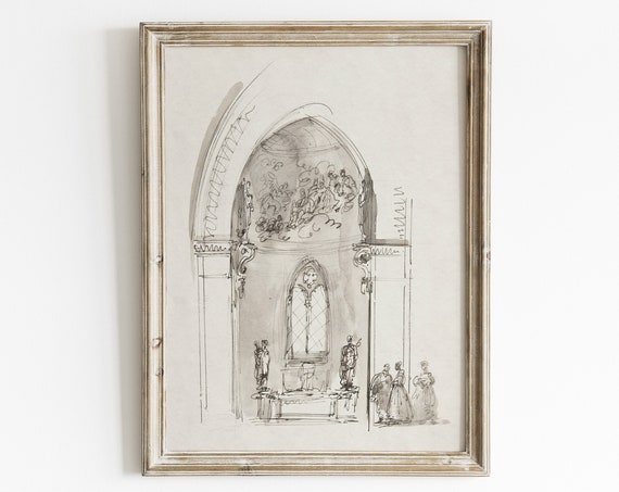 Vintage Architecture Wall Art For Gallery Wall Decor Arch Drawing Line Art Sketch Antique Architecture Drawing Vintage Ink Etching
