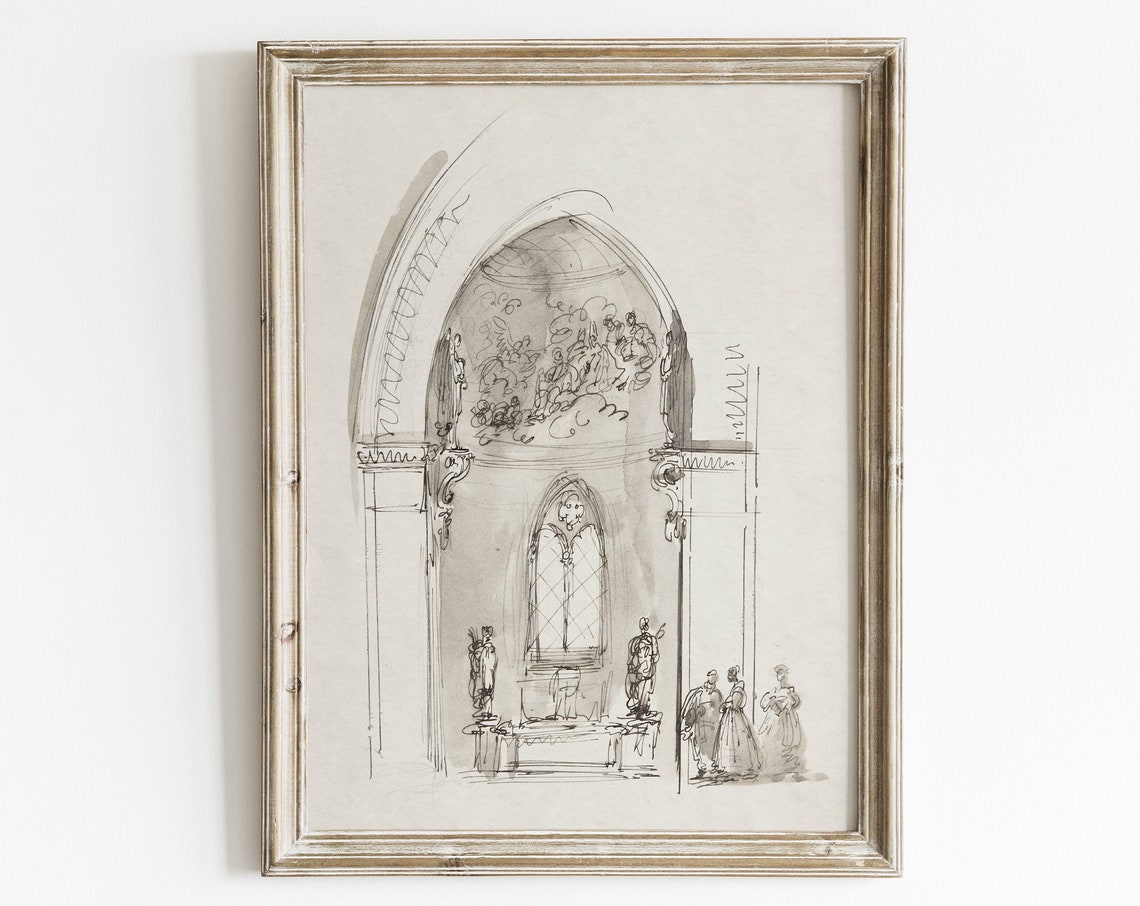 Vintage Architecture Wall Art For Gallery Wall Decor Arch Drawing Line Art Sketch Antique Architecture Drawing Vintage Ink Etching